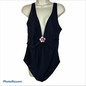 Vintage White Stag Women’s Swimsuit High Cut Black V Neckline